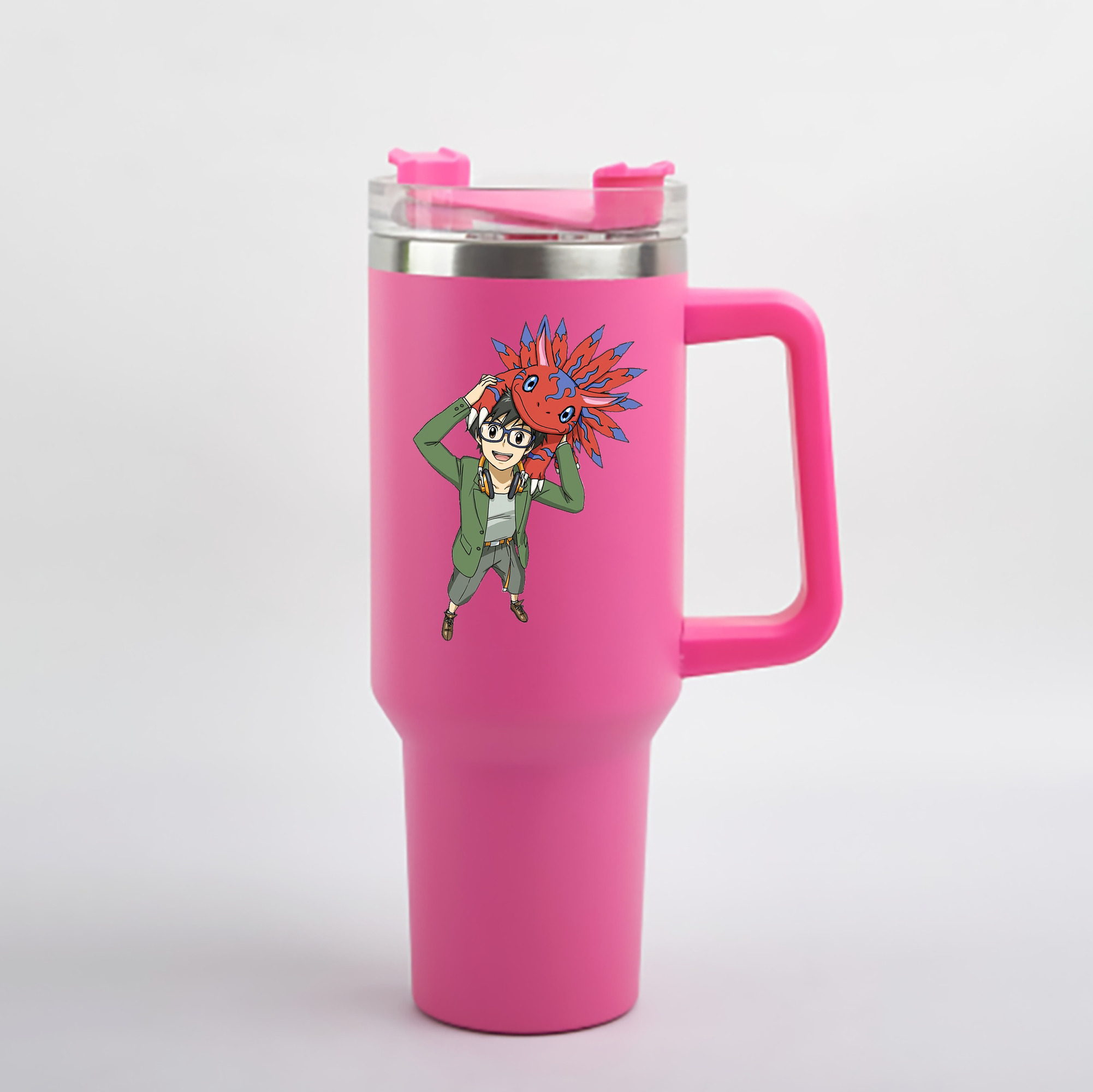 （画像用） Digimon デジタルモンスター/デジモン 1200mL車用タンブラー - クリスタルステッカー（プラスチックストロー付き）
